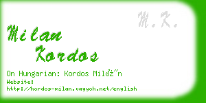 milan kordos business card